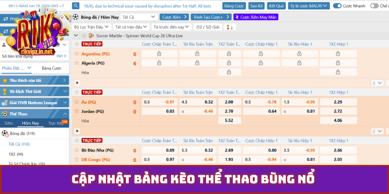 Cập nhật bảng kèo thể thao bùng nổ