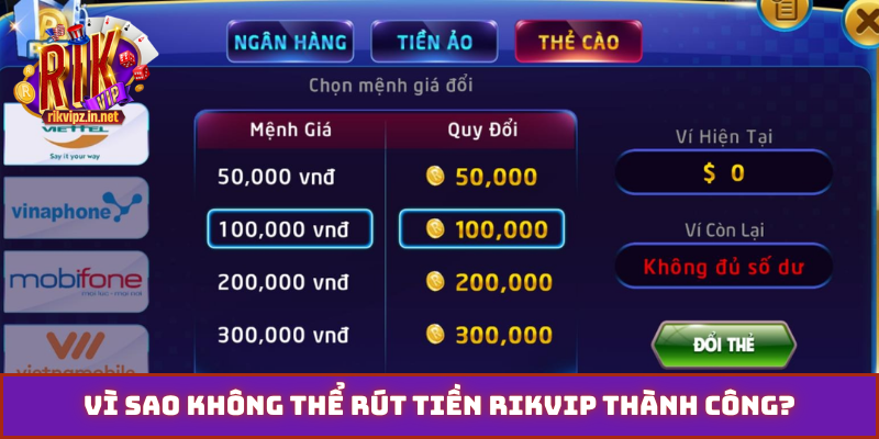 Vì sao không thể rút tiền Rikvip thành công?